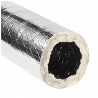 Insulated flexible duct for HVAC air distribution. 3-inch diameter, 25-foot length. Fiberglass insulation with metallized polyester jacket. Vapor transmission rate of 0.05%. Fire rating less than 25 seconds
