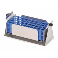 This OHAUS test tube rack is constructed of stainless steel for corrosion resistance. It holds up to 40 tubes, providing organized storage and easy access in laboratory settings