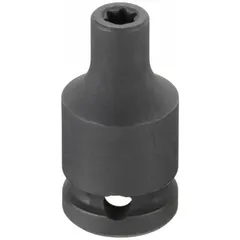 This impact socket is designed for use with power impact tools to tighten or loosen E4 external Torx fasteners. It features a 1/4" square drive and a black phosphate finish for corrosion resistance. Suitable for automotive and industrial applications requiring high-torque fastening.
