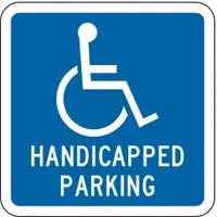 This aluminum sign measures 12 in x 12 in with a thickness of 0.063 in and meets MUTCD Code G-42. It features a High Intensity Prismatic retroreflective grade for visibility. Used to designate accessible parking spaces in parking lots and facilities