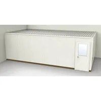This 2-wall unassembled in-plant office measures 24 ft by 12 ft with an 8 ft ceiling height. Constructed with steel-covered drywall in a beige finish, it provides a functional workspace for industrial environments. The unit carries an STC 31 sound transmission class rating, suitable for supervisory stations, break areas, or administrative zones on factory floors