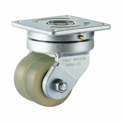 FOOT MASTER Plate Caster: Swivel, Polyurethane, 75 mm Wheel Dia, 30 mm Wheel Wd - Dual-Wheel AGV & AMR Plate Casters