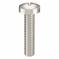 M4x0.70 pan head machine screws, 18 mm length, made from 18-8 stainless steel with plain finish. Phillips drive, #2 size. Supplied in packs of 100. Used for fastening components in machinery, electrical enclosures, and assembly fixtures where a low-profile head and corrosion resistance are required.
