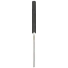 This flat-tip pin removing punch features a hexagon, flat design with a 1/2 in shank width, 4 in taper length, and 8 in overall length. It is used for driving out pins, dowels, and fasteners in maintenance and assembly tasks.