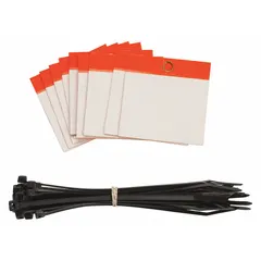 Orange polyester self-laminating shipping tag with 3-inch width and 10-point card stock thickness. Supplied in a 25-pack. Suitable for identifying and tracking shipments in industrial environments.