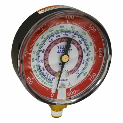 YELLOW JACKET High Side Gauge: High Side Gauge, 0 psi to 800 psi, Non-Liquid Filled - Analog Low Side Compound Pressure Gauges