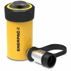 Single-acting hydraulic ram with 15-ton nominal capacity and 2-inch stroke. Steel construction. Used for lifting, pressing, and positioning heavy loads in industrial maintenance, construction, and manufacturing applications.