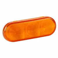LED turn signal light with amber oval lens and grommet mount for permanent installation. Features female pin electrical connection and overall height of 2 5/16 inches. Complies with FMVSS 108 standards. Suitable for use on trucks, trailers, and heavy equipment to indicate turning or hazard operations