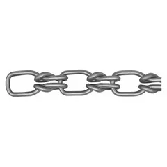 Weldless lock-link utility chain made of carbon steel with a 2 in trade size and 155 lb working load limit. Used for light-duty securing, towing, and load binding in industrial and agricultural settings. Lock-link design allows assembly without special tools.