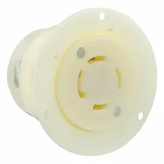 This LEVITON locking receptacle is a non-NEMA general-purpose device rated for 120/208V AC and 30 A. It features 4 poles and 4 wires in a white finish. Suitable for applications requiring a secure, vibration-resistant connection in power distribution systems.