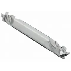 Double-end carbide square end mill with 5/32" mill diameter, 5/16" length of cut, and 2" overall length. Features 4 flutes for efficient chip evacuation. Suitable for slotting, profiling, and contouring in ferrous and non-ferrous materials on CNC machining centers.