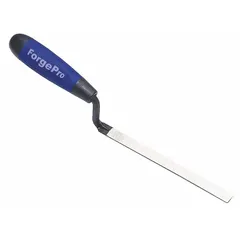This caulking trowel features a carbon steel blade with a pointed shape and 3/8-inch width, suited for applying mortar or caulk into narrow joints and cracks. The ErgoSoft rubberized handle provides a comfortable grip. Commonly used in masonry, brickwork, and stonework for precise joint finishing.