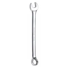 This metric combination wrench features a 12-point box end and an offset design for improved access in confined spaces. The 14 mm head size and 7 1/2 in overall length suit general fastening tasks. Chrome finish resists corrosion.