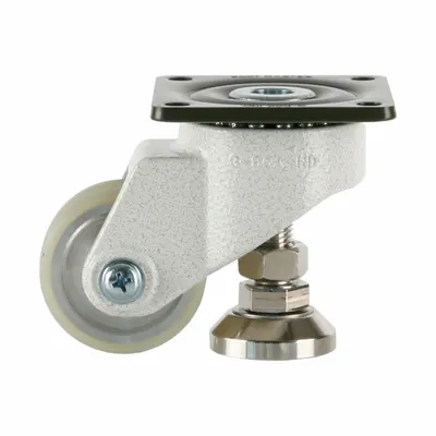 FOOT MASTER Plate Caster: Polyurethane Tread, 63 mm Wheel Dia, 98 mm Mounting Ht - General Purpose Leveling Plate Casters