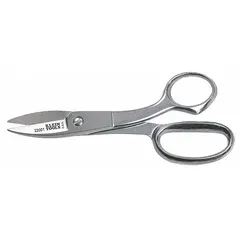 All-metal scissors with 8-inch overall length, serrated steel blades, and pointed tip in silver finish. Suitable for cutting fabrics, Kevlar, and general shop materials in industrial maintenance and electrical work.