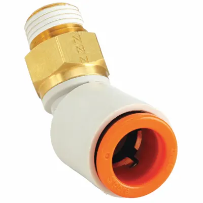 SMC KQ2K13-35AS Push-to-Connect x MNPT Brass Elbow Fitting, 1/4" Thread, White - Polybutylene & Brass Tube Fittings