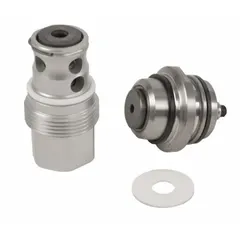 This valve replacement kit contains inlet and outlet valves for restoring flow control in line striping equipment. It is used to replace worn valves, ensuring consistent paint application and preventing leaks during striping operations.