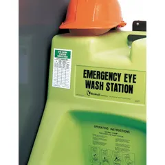 Aluminum inspection label for marking eyewash stations to facilitate regular safety checks. Black, green, and white design is suitable for indoor and outdoor use. Supplied in a pack of 25.