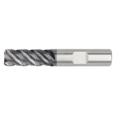 This corner-radius carbide roughing end mill is designed for high-performance material removal in steel and cast iron. The AlTiN coating and 4-flute geometry enable efficient roughing operations in industrial machining, including mold and die work, general fabrication, and heavy stock removal. Specifications: 3/8" mill diameter, 1/2" length of cut, 0.03" corner radius.