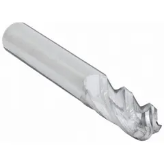 This general purpose carbide ball end mill features a 1/4" mill diameter, 4 flutes, 3/4" length of cut, and 2-1/2" overall length. It is used for contouring, slotting, and profiling in metalworking and mold-making, creating smooth curved surfaces and 3D shapes in materials such as steel and aluminum.