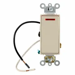 This 3-way maintained rocker switch controls a single load from two locations, suitable for hallways, staircases, and large rooms. Rated 120V AC, 20 A, with a non-illuminated ivory finish. For wall-mount installation in standard electrical boxes.
