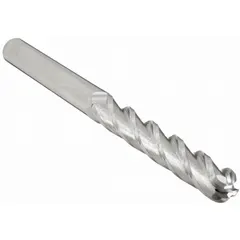 This general-purpose carbide ball end mill features a 3/4" diameter, 4 flutes, 4" length of cut, and 7" overall length. Designed for contouring, slotting, and profiling in CNC machining, its rounded tip enables smooth 3D shapes and fillets in metal, plastic, and composite workpieces.