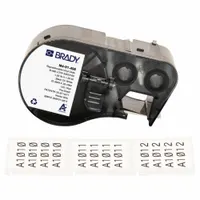 Vinyl, black-on-white wraparound label cartridge for permanent identification of wires and cables with diameters from 0.43 in to 0.28 in. Label size is 1 1/2 in x 1 in. Compatible with M511 printer series; requires R6200 ribbon for printing