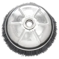 Crimped wire cup brush for deburring, cleaning, and finishing on all metals. Features 6 in diameter, 80 grit abrasive, 0.04 in fill diameter, and 5/8"-11 arbor hole. Suitable for edge blending and surface preparation in metalworking.