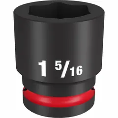 This 3/4" drive impact socket is designed for use with impact wrenches on SAE 1-5/16 in hex fasteners. The 6-point configuration provides a secure grip on fastener heads. Suitable for heavy-duty fastening and loosening tasks in automotive, equipment maintenance, and industrial assembly applications.