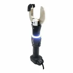Bare tool inline scissor cable cutter for cutting 1000 MCM copper and 1500 MCM aluminum cable. Powered by a 5 Ah battery. Suitable for electrical and utility applications requiring clean cuts on large conductors.
