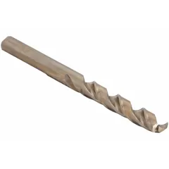 High-speed steel drill bit with black oxide finish and 135° pilot point for reduced walking. Hex shank provides secure grip in chucks. Suitable for drilling in metal, wood, and plastic in maintenance, fabrication, and construction tasks.
