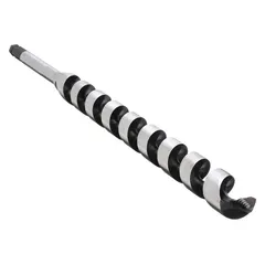 This ship auger drill bit is designed for heavy-duty wood boring in construction and framing applications. It features a carbon steel body with a PTFE coating to reduce friction and binding. The hex shank provides secure grip in compatible chucks. Overall length is 17 inches with an 11/32 inch hex shank size.