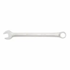 This metric 12-point combination wrench features a 46 mm head size and an overall length of 25-1/2 inches. The offset design provides clearance for knuckles when working on recessed fasteners. Suitable for tightening and loosening large metric bolts and nuts in maintenance and repair tasks.