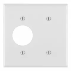 Metal combination wall plate for 2-gang configurations. Standard size with a white finish. Covers and protects electrical outlets and switches in residential and commercial installations.