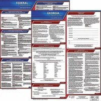 This poster set displays required federal and Georgia state labor law notices in a single 20 x 24 inch plastic sheet. Printed in English, it is intended for workplace posting to help employers meet compliance requirements. Suitable for indoor use in any business or organization that must display labor law information