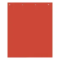Red polymer mud flaps for rear vehicle placement. Sold as a pair, each flap measures 30 inches high, 24 inches wide, and 5/32 inch thick. Designed to reduce road spray and debris thrown from the wheels