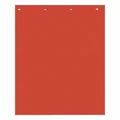 Red polymer mud flaps for rear vehicle placement. Sold as a pair, each flap measures 30 inches high, 24 inches wide, and 5/32 inch thick. Designed to reduce road spray and debris thrown from the wheels.