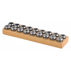 This sealed ER16 collet set includes 15 pieces covering a 3 mm to 10 mm collet size range in metric increments. The sealed design prevents coolant, chips, and debris from entering the collet, maintaining accuracy in wet or high-pressure coolant environments. Suitable for precision toolholding in machining operations such as milling, drilling, and reaming.