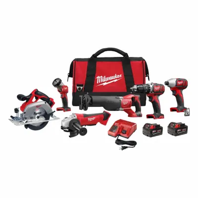MILWAUKEE Cordless Tool Combination Kit: 6 Tools, 18 V DC Volt, Battery Included - Milwaukee 18V Cordless Tool Combination Kits