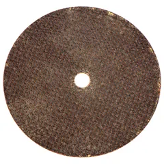 Type 1 reinforced cut-off wheel for precision cutting of metal in toolroom and fabrication applications. 7-inch diameter, 0.035-inch thickness, 1/2-inch arbor. Aluminum oxide grain, hardness O, with A60-OBNA2 specification.