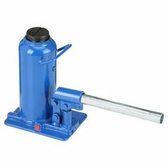 This manual-handle mechanical bottle jack has a 20-ton load capacity and a steel body. Its high-clearance design allows use in tight spaces for lifting heavy equipment, machinery, or vehicles during maintenance and repair.