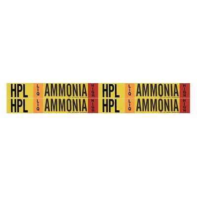 BRADY Pipe Marker: HPL, LIQ, High, Fits 3/4 to 2 3/8 in Pipe O.D., 4 Pipe Markers - Ammonia Adhesive Pipe Markers