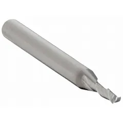 General purpose carbide square end mill with 3/64" mill diameter, 1/8" length of cut, and 1-1/2" overall length. Two-flute design for efficient chip evacuation in slotting, profiling, and contouring operations on metals and composites.