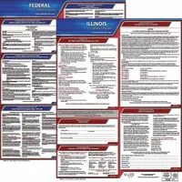 This poster set displays required federal and Illinois state labor law notices in English. Printed on plastic, it measures 20 inches by 24 inches. Used by employers to meet workplace posting regulations
