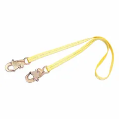 Fixed-length positioning and restraint lanyard with steel snap hooks on both ends. 6 ft length, 310 lb capacity, non-adjustable. Yellow color. Used for securing workers at height during tasks requiring hands-free operation.