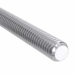 This ACME fully-threaded rod is 6 ft long with a 3/8"-12 thread size, made from 18-8 stainless steel with a plain finish. It is used in linear motion applications, lead screws, jacks, and clamping fixtures in industrial machinery.