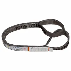 This STREN-FLEX web sling is a Type 3 protected-edge nylon flat-eye sling with a 14 ft sling length, 12 in eye length, and 4 plies. It features a wear-resistant tag and is used for lifting and rigging heavy loads in industrial material handling applications.