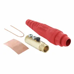 This LEVITON female plug from the 18 Series is rated 400 A at 600V AC/600V DC. It features a double set screw termination in a red housing. Designed for single pole inline connections in high-current industrial power applications.
