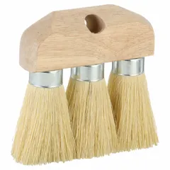 Roofing brush with a 6-inch overall length and a 6 1/2-inch head length. The head is constructed of wood, providing rigidity for manual application of coatings, cleaning debris, and smoothing materials on roofing surfaces.