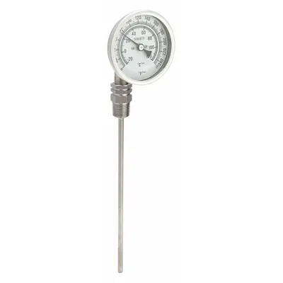 OEM Dial Thermometer: 0°F to 250°F /-20°C to 120°C - Side- & Bottom-Mount Fixed-Angle Thread-Mount Dial Thermometers